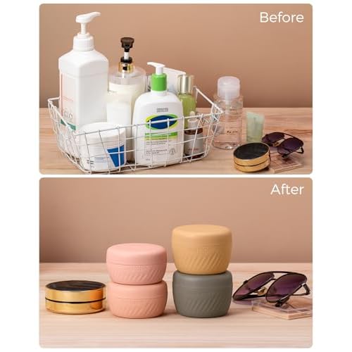 TakeToday Travel Containers for Toiletries, Leak-Proof, TSA Approved, Refillable Silicone Cylindrical Cream Jars with Lid for Cosmetic Toiletry, 2oz, 4 Pack, Apricot