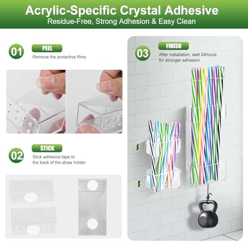 2-Pack Acrylic Straw Holder for Cabinet Doors - Reusable Organizer