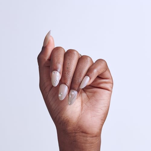 KISS Terrific Press On Nails Kit with Glue and Accessories - Almond Shape, Medium, White, 32 Nails
