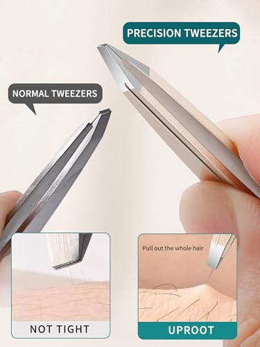 4-Piece Stainless Steel Tweezers Set with Travel Mirror Case