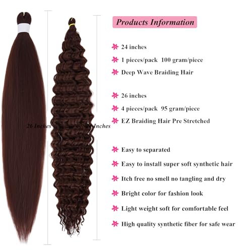 UPruyo Color 33 26-Inch Pre-Stretched Wavy Crochet Braiding Hair Extensions for Boho & Knotless Braid - Pack of 5