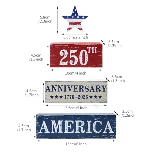 250 Years Anniversary Wooden Tabletop Decor - 4 Pcs Stars Set