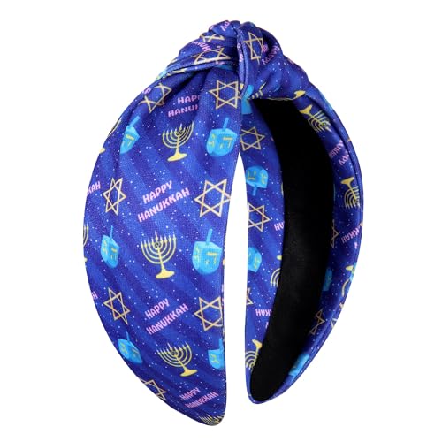 Blue Hanukkah Headband with Dreidl, Menorah & Star of David