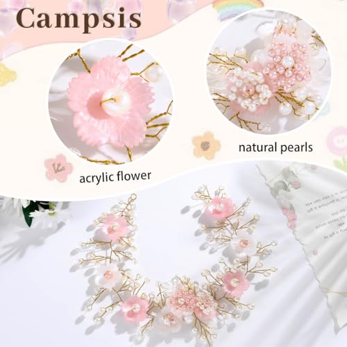 Campsis 2 Piece Pink Floral Flower Girl Headpiece Set