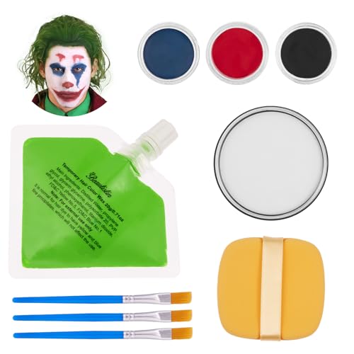 Joker Clown Makeup Kit with Face Paint & Blue Brushes - Halloween Cosplay