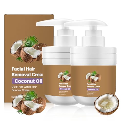 2Bottle Facial Hair Removal Cream - Coconut Oil Based Gentle Body Hair Remover Cream,Coconut Facial Hair Removal Cream for Women, Sensitive Skin Safe,Gentle and Non-irritating 3.52 FL.OZ