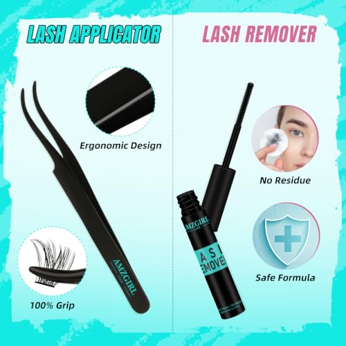 AMZGIRL DIY Lash Clusters Kit - Midnight - 144pcs D Curl 8-16mm