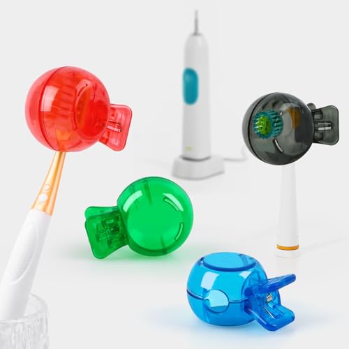 4 Pack Travel Toothbrush Head Covers – Blue Green Grey Red, Protects Bristles