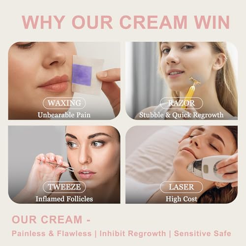 Facial Hair Removal for Women Face, Flawless Facial Depilatory Cream, At Home Defined Hair Remover Sensitive Skin Safe, 1.69 Fl Oz