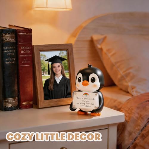 Positive Penguin Figurine - 3.9" Hand-Painted Resin with Magnetic Frame & Cards