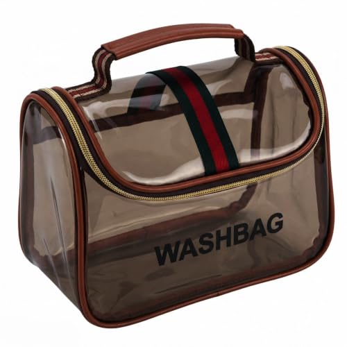 Retro Clear Makeup Bag - Waterproof Travel Toiletry Organizer for Women