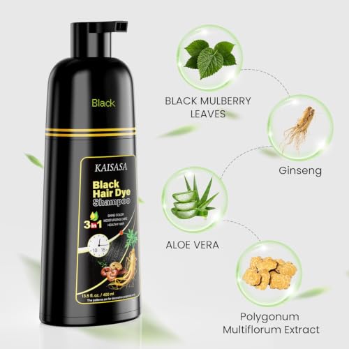 KAISASA Black Hair Dye Shampoo 3 in 1 for Full Gray Coverage