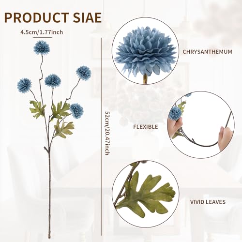 DuHouse 6pcs Dusty Blue Faux Silk Mini Chrysanthemum Flowers