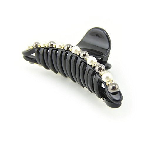 Long Gem Pearl Hair Claw Clip for Women - 3.9" Stylish Accessory