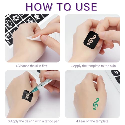 Temporary Tattoo Kit with 10 Markers & 72 Stencils - Safe & Easy Use