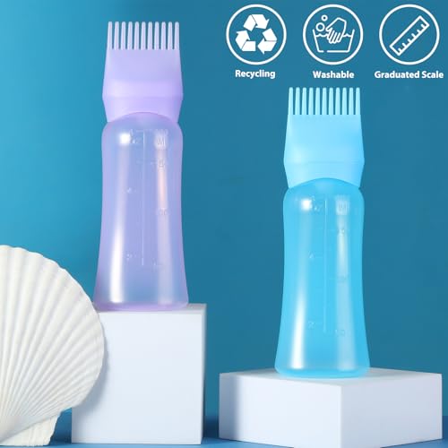 Hair Oil Applicator Bottle with Comb - 6oz 2-Pack (Purple & Blue)