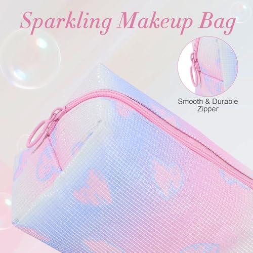 DALINEEYI Small Shiny Heart Makeup Bag & Brush Pouch – Portable Cosmetic Organizer