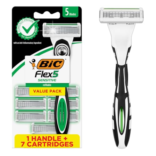 BIC Flex 5 Sensitive Men's Refillable Razor Kit - 1 Handle & 7 Cartridges