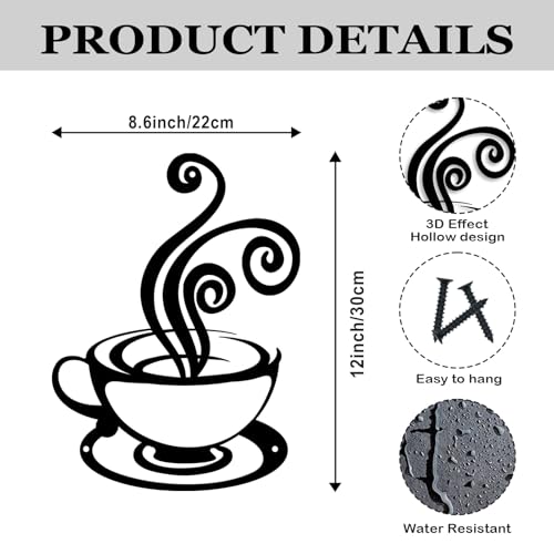 Oubasa Metal Coffee Cup Wall Decor - Minimalist Black Art for Home & Cafe