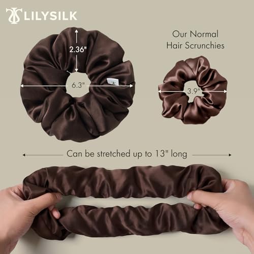 LILYSILK Jumbo Mulberry Silk Scrunchie - Oversized Hair Tie, Dark-Coffee