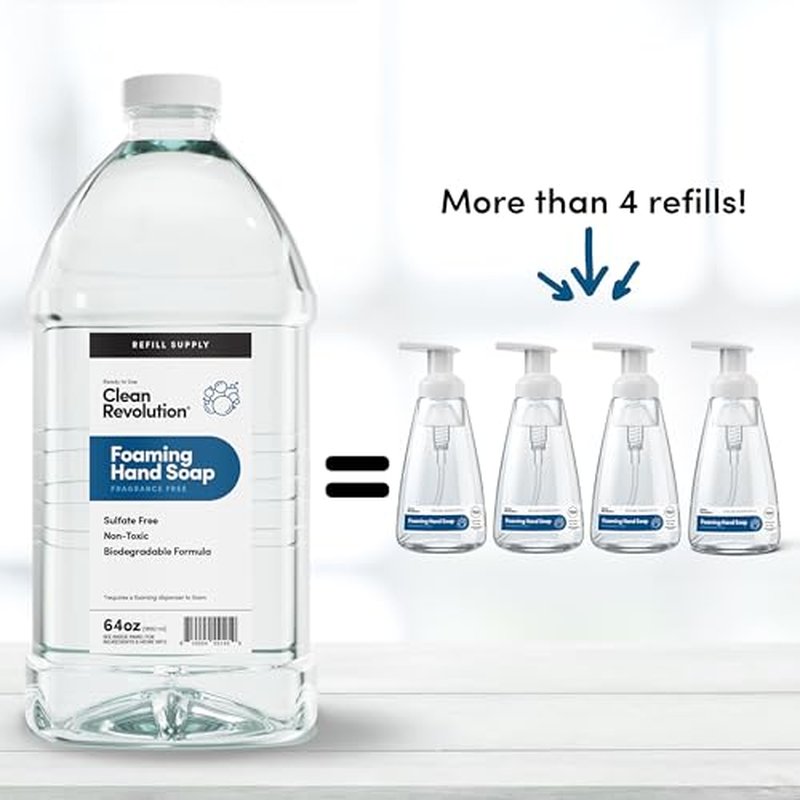 Clean Revolution Foaming Hand Soap Refill Supply Container, Ready to Use Formula, Fragrance Free, 64 Fl Oz (Pack of 1)