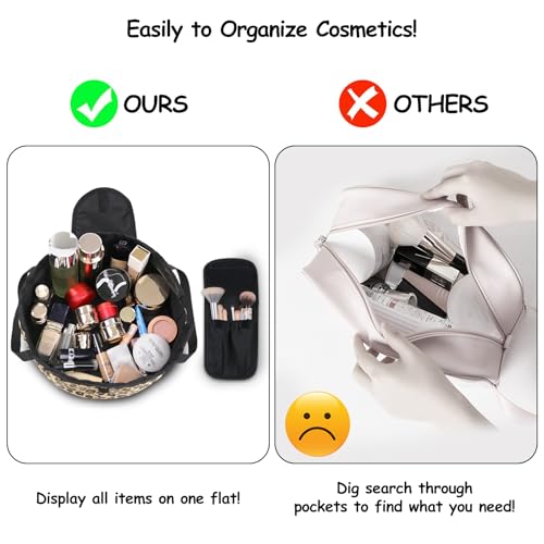 SUMBABO Leopard Drawstring Makeup Bag with Brush Holder, Travel Cosmetic Organizer