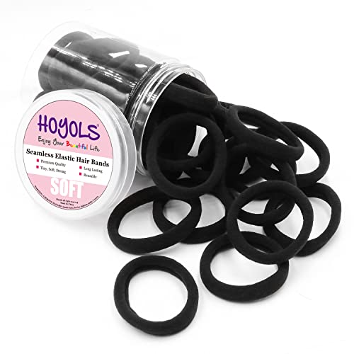 HOYOLS Black Hair Ties 50 Pack No Damage Ponytail Holders Seamless Hairbands