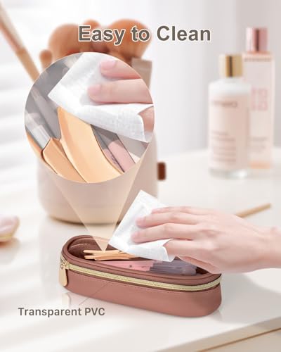 Soimeat Clear Travel Makeup Brush Holder, Waterproof Leather Cosmetic Case