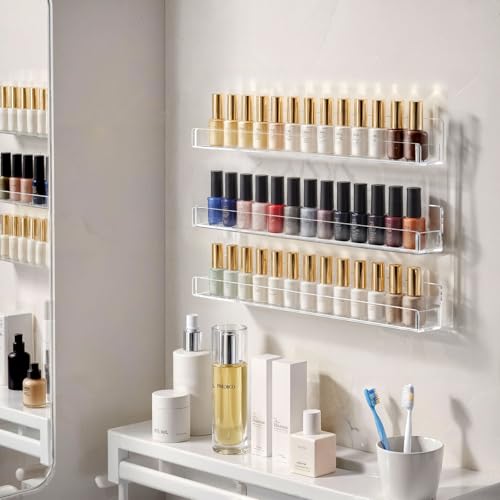 NIUBEE 15 Inch Wall Mounted Nail Polish Organizer - 6 Clear Shelves Pack