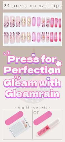 Pink Long Square Press On Nails with 3D Flower Design - 24pcs