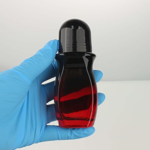COSIDEA 50ml Refillable Glass Oil Roller Bottles with Red Gradient and Black Caps, Pack of 5