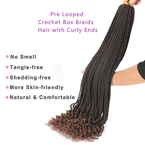 24-Inch Pre-Looped Box Braids Crochet Hair with Curly Ends - 8 Packs