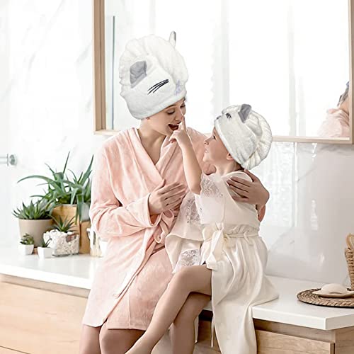 Kids Hair Towel Wrap with Cat Ear - Microfiber Quick Dry Turban for Girls & Women, Blue/Pink/White