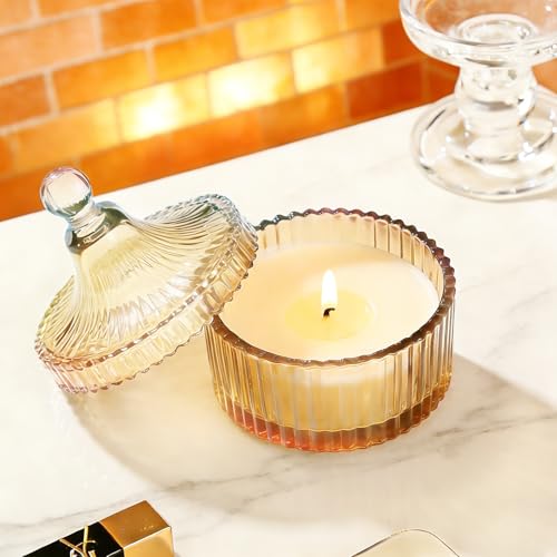 Amber Glass Jewelry Jar with Lid - Decorative Storage Dish