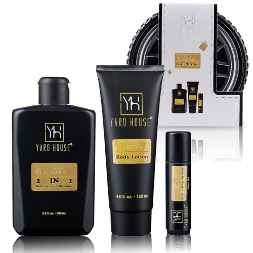 Men's Grooming Gift Set with Body Wash, Lotion & Lip Balm in Tire-Shape Travel Case