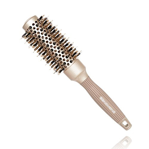 BANGMENG 1.25 Inch Round Barrel Anti-Static Hair Brush with Boar Bristles for Styling & Shine