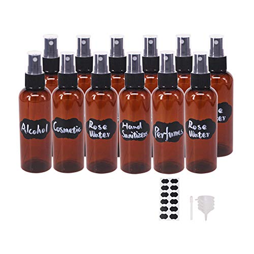 12 Pack 3.3 oz Amber Plastic Fine Mist Spray Bottles for Essential Oils