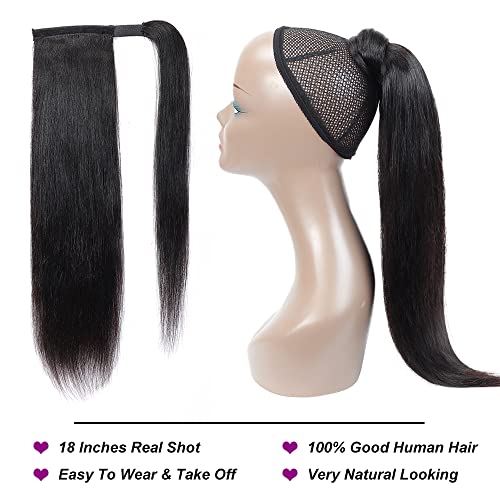 Alisfeel 12-Inch Straight Human Hair Wrap Around Ponytail Extension