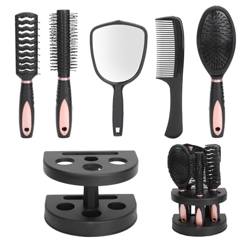 5-Piece Hair Brush and Comb Set with Mirror for Women