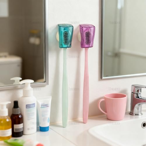 AUEAR 3-Pack Toothbrush Head Covers with Suction Cup, Anti-Dust Mirror Holder Case for Bathroom, Travel