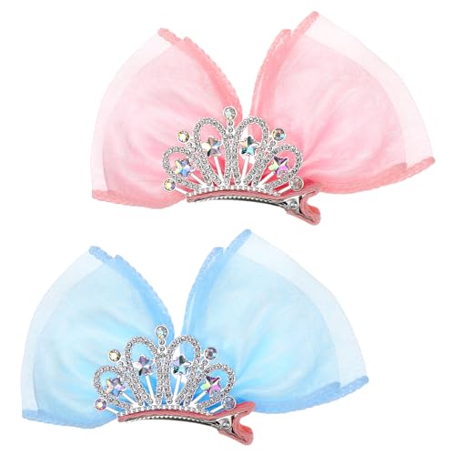 Crown Hair Clips Set for Girls - Sparkly Bows & Ribbon Barrettes