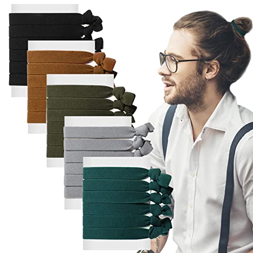 Men's Knotted Hair Ties 30 Pack - Thick, Elastic Ponytail Holders for Long Curly Hair