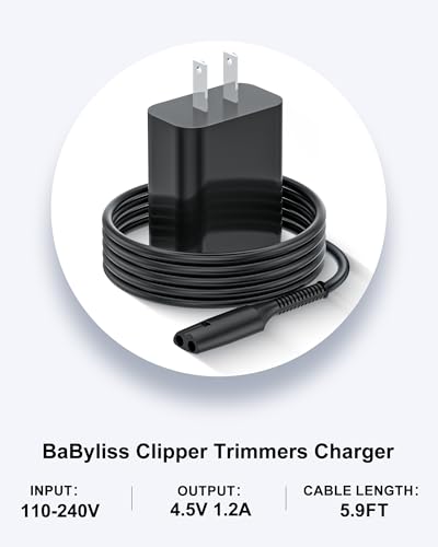 vhbw 4.5V Power Charger Cord for BaBylissPRO FXFS2 Double Foil Shaver - 5.9ft