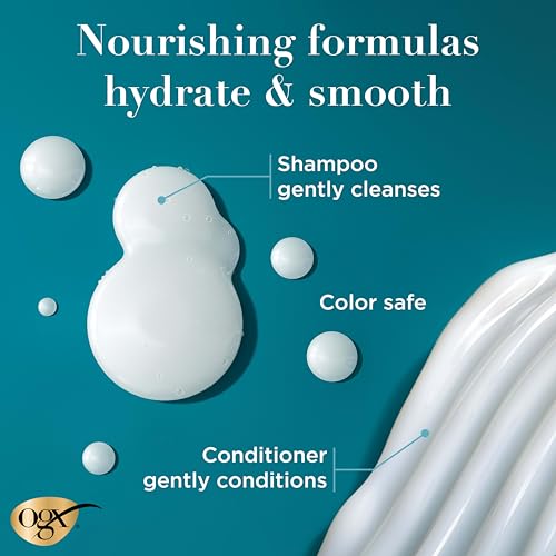 OGX Nourishing + Coconut Milk Sulfate Free Shampoo and Conditioner Set, Hydrates & Softens Hair, Lipi Pro Shield Technology, Creamy Coconut Milk White Peach & Shea Butter Scent, 2 Items, 2 x 13 fl oz
