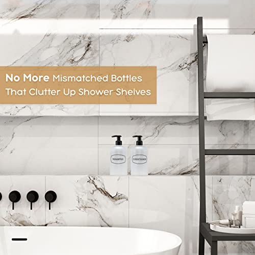 16 oz Refillable Shampoo & Conditioner Bottles with Pumps - Frosted Clear