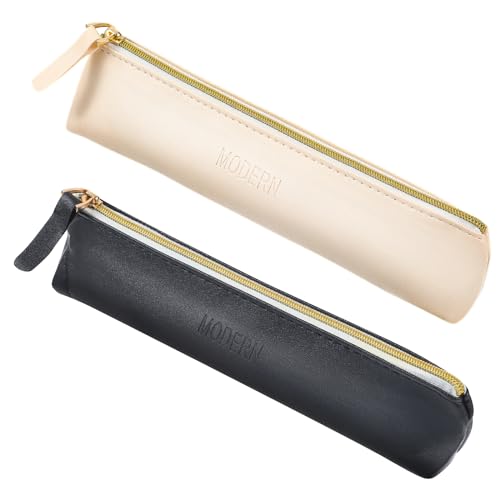 Tucnoeu 2pcs Mini Cosmetic Bags - Small Leather Makeup Organizer for Women, Black & Beige