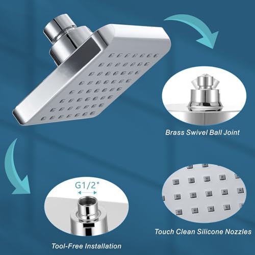 Voolan High Pressure Rain Shower Head - 4" Square Chrome