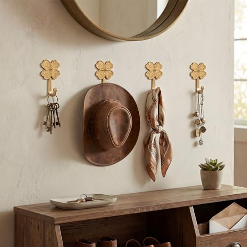 Four-Leaf Clover Wall Hooks - Antique Brass Cast Iron Coat Hooks (4 Pcs)