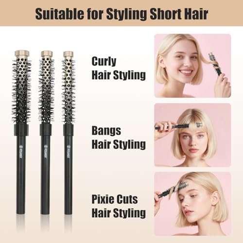 3-Piece Small Barrel Round Brush Set for Short Hair, Bangs, and Root Volume