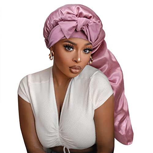 Isshin Beauty Jumbo Satin Silk Bonnet for Long Hair with Adjustable Tie